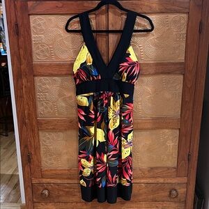 Annabelle Black and Yellow Floral Midi Dress
